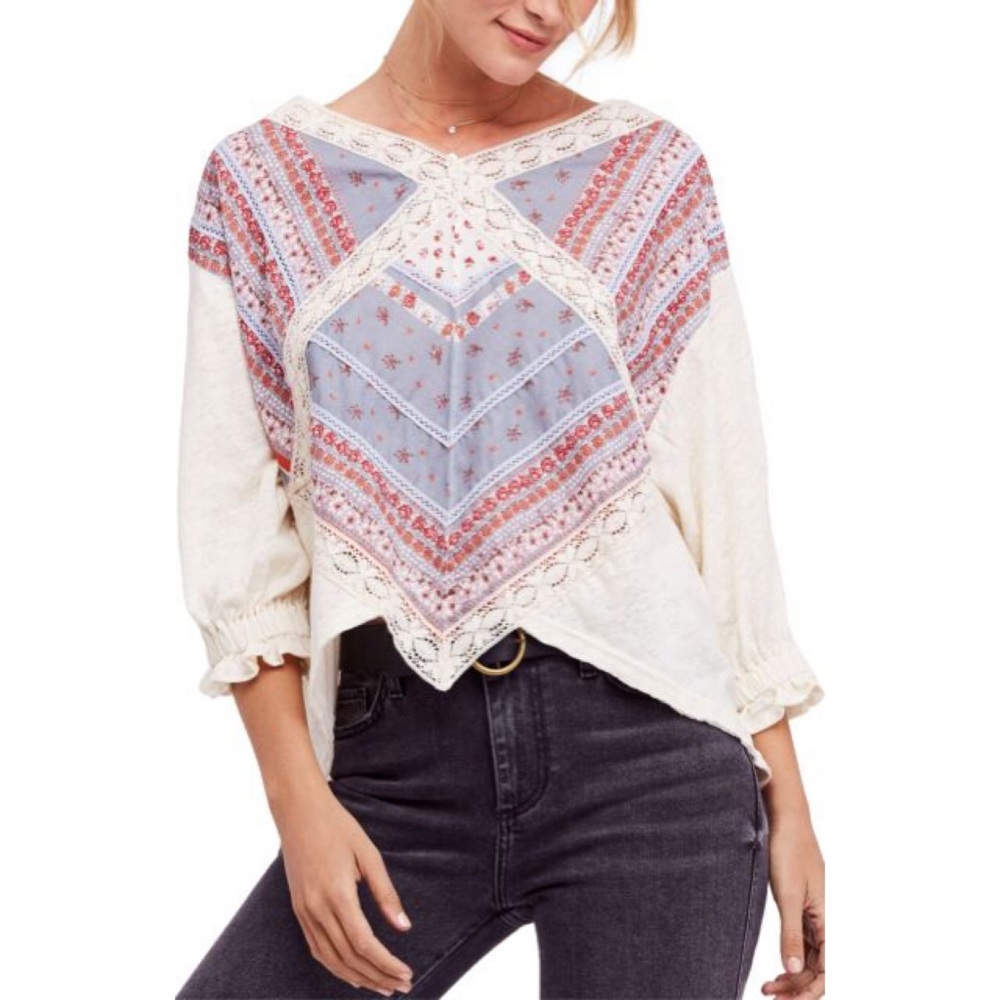 New Free People Prairie Days Patchwork Top Boho Size Small